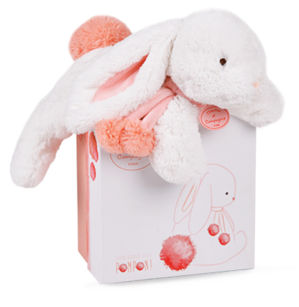 Doudou et Compagnie Peluche Lapin Pompon Corail - 35 cm